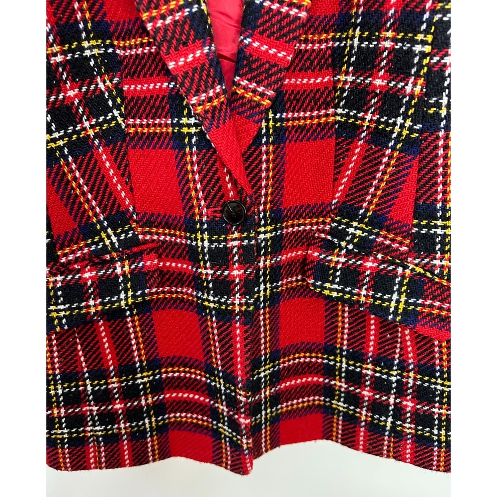 Talbots Snowstorm Plaid Blazer Red Tweed Wool Blend Flap Pockets Tartan Preppy - Picture 4 of 12